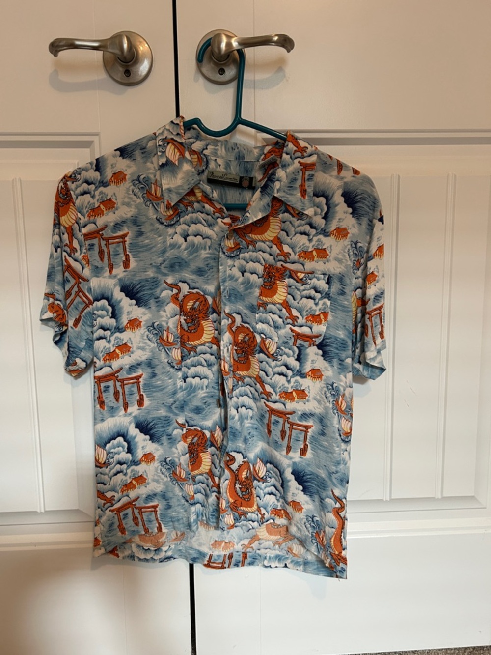 Kids Short-Sleeve Button-Down Shirt in Blue & Orange Wave Print